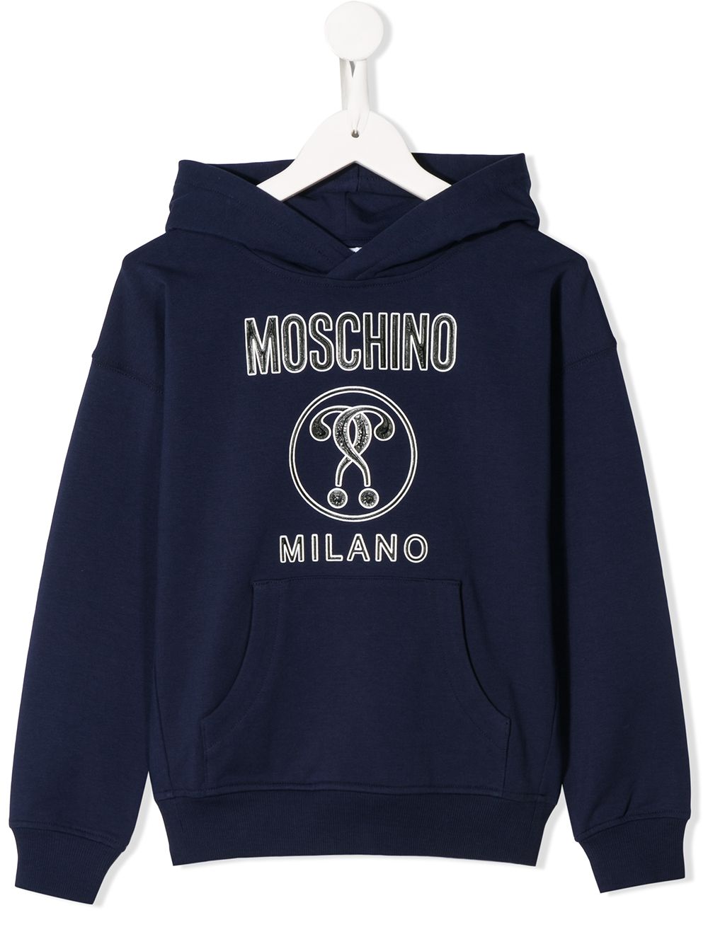 Shop blue Moschino Kids logo hoodie 