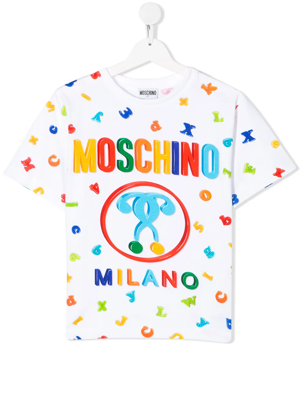Moschino Kids' Crew Neck Alphabet Print T-shirt In White