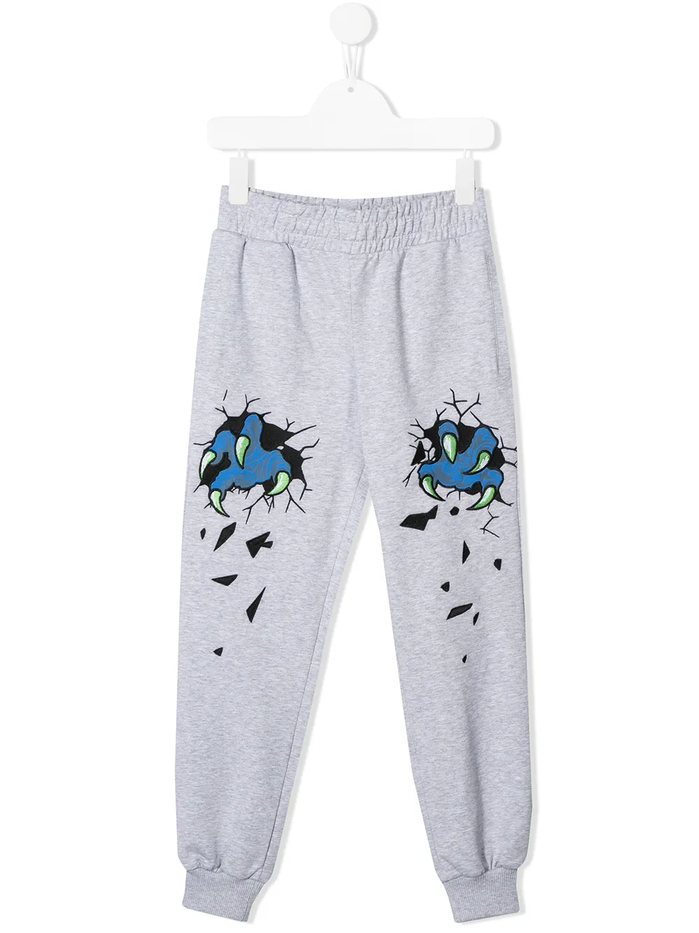 Moschino Teen Monster Claw Embroidered Track Trousers In Grey
