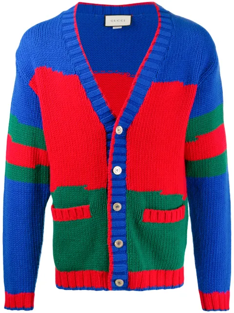 Click to view more detailed imagery on our partner's website Gucci Colour-blocked Oversized Wool Cardigan In 6051 Live Red/ink/mc
