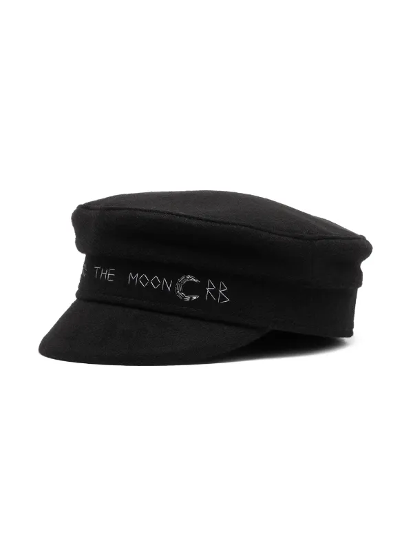 Black Embroidered Sailor Cap - \