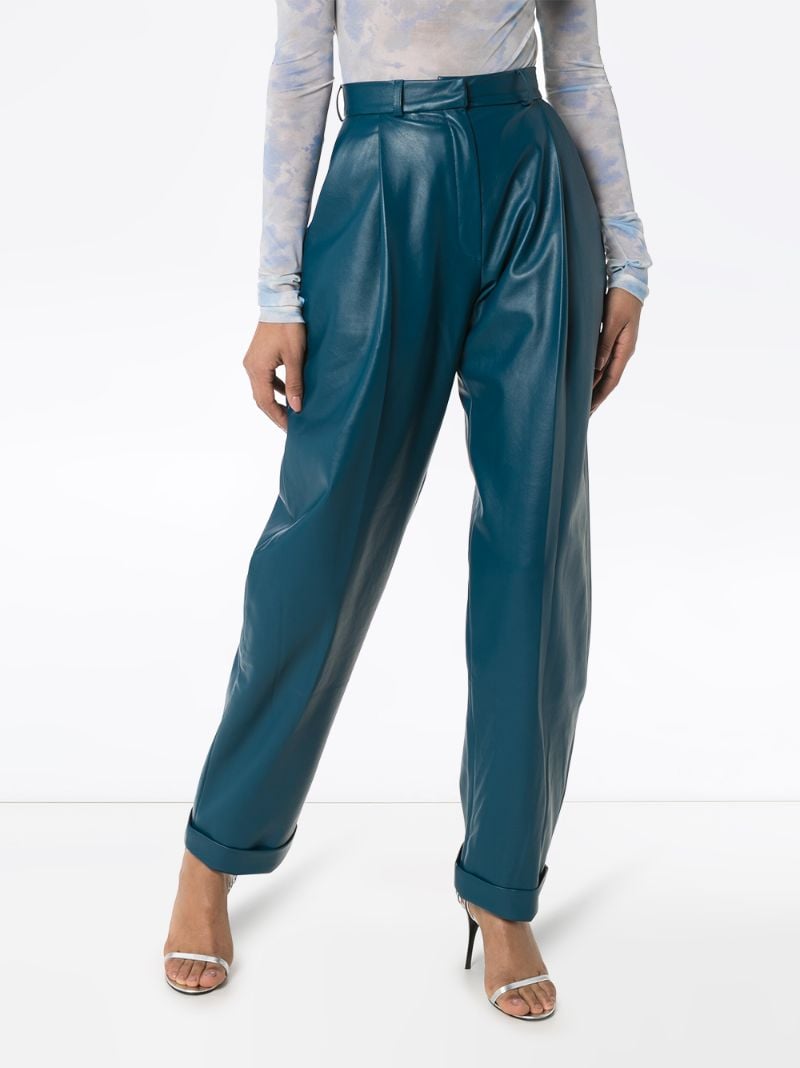 Shop Anouki Pleated Vegan Leather Trousers In Blue