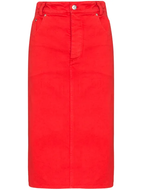 red jean pencil skirt