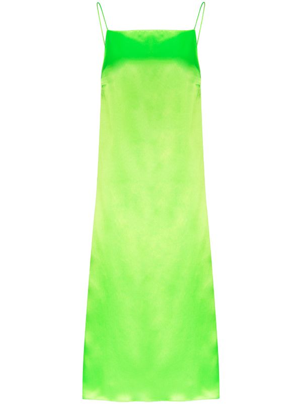 green satin slip dress