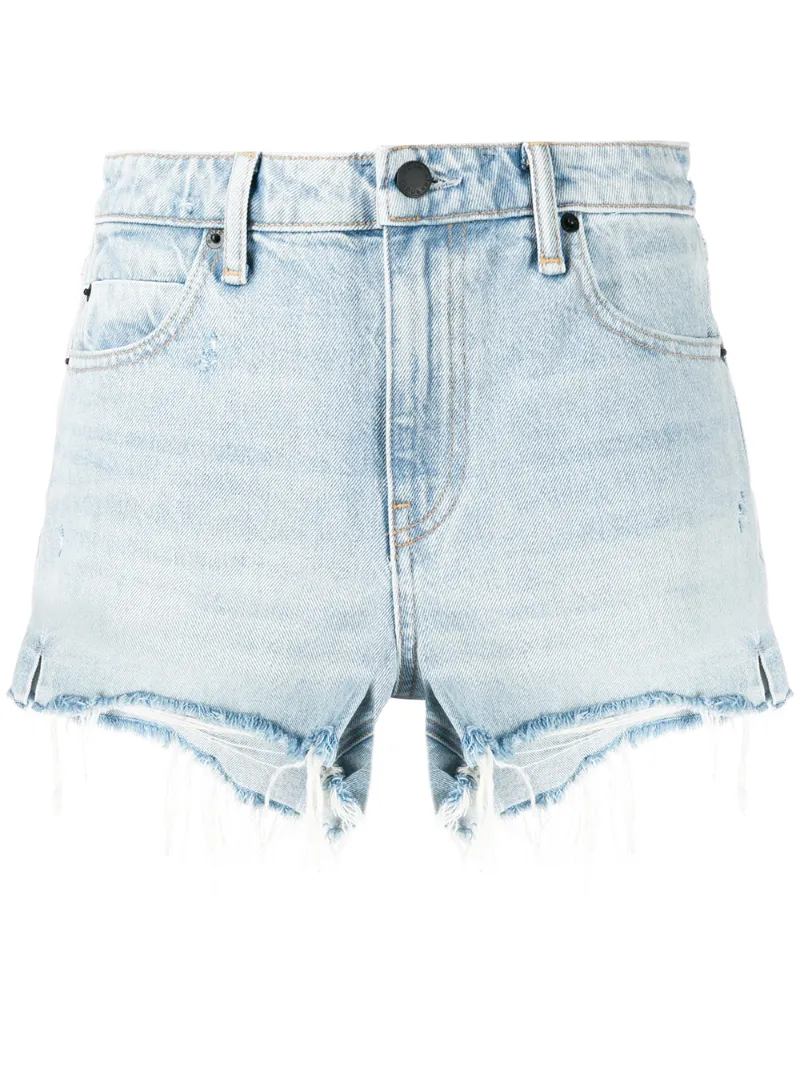 high rise frayed denim shorts