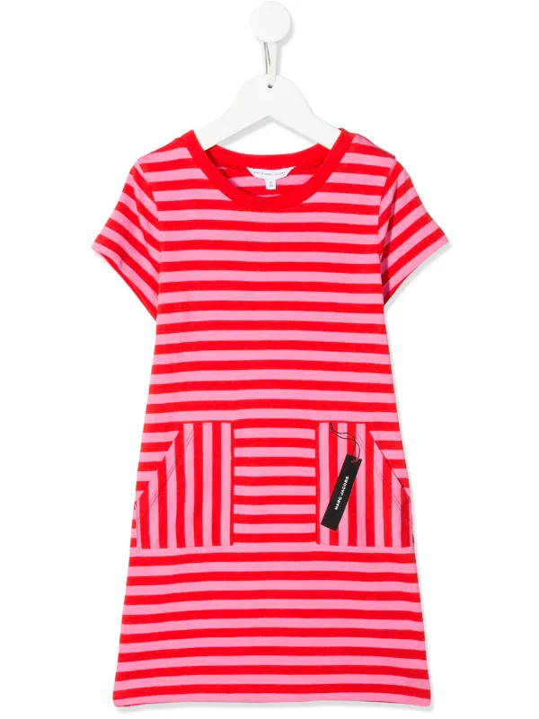 red and pink striped dress