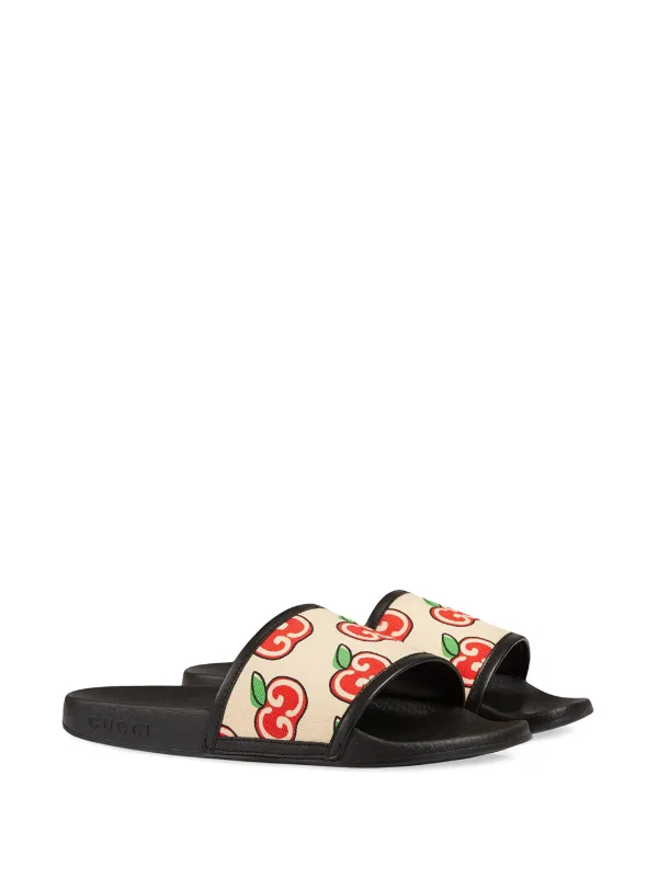 Shop Black White Gucci Gg Apple Print Slides With Express Delivery Farfetch