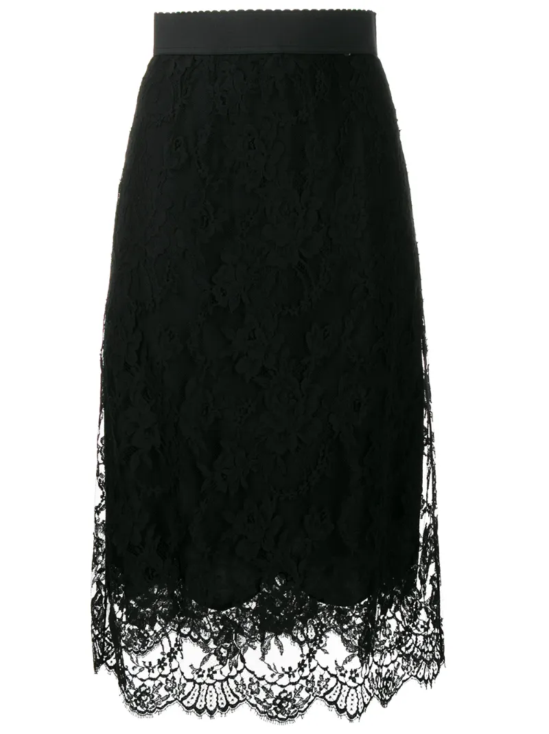 Click to view more detailed imagery on our partner's website Dolce & Gabbana Floral Lace Midi Skirt In Black