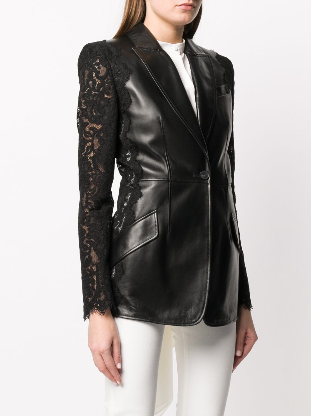 Alexander McQueen Lace Sleeve Leather Jacket - Farfetch