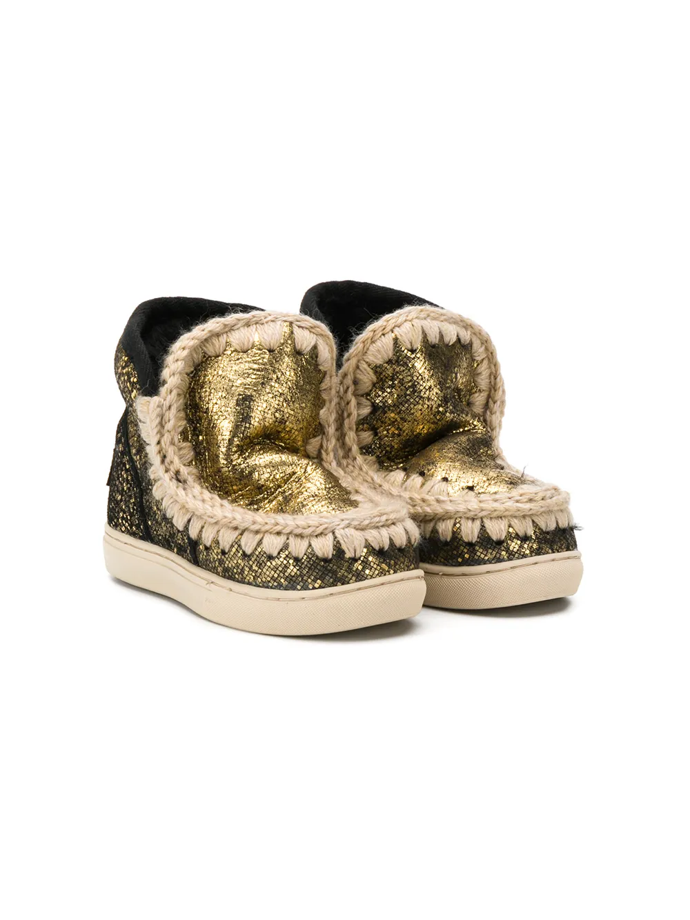 Mou Kids' Metallic Snow Boots In Gold