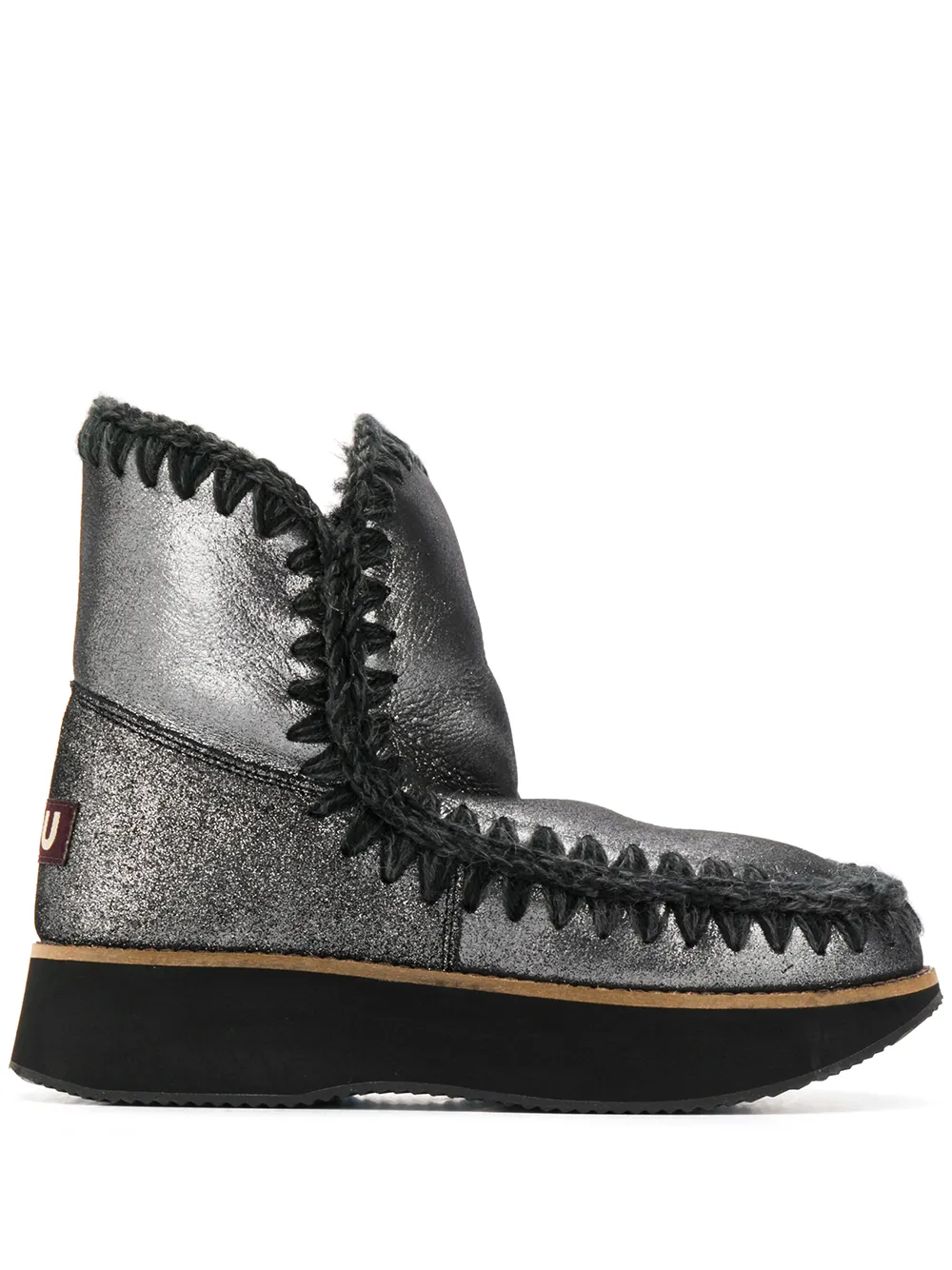 Mou Stitch Detailed Ankle Boots In Silber