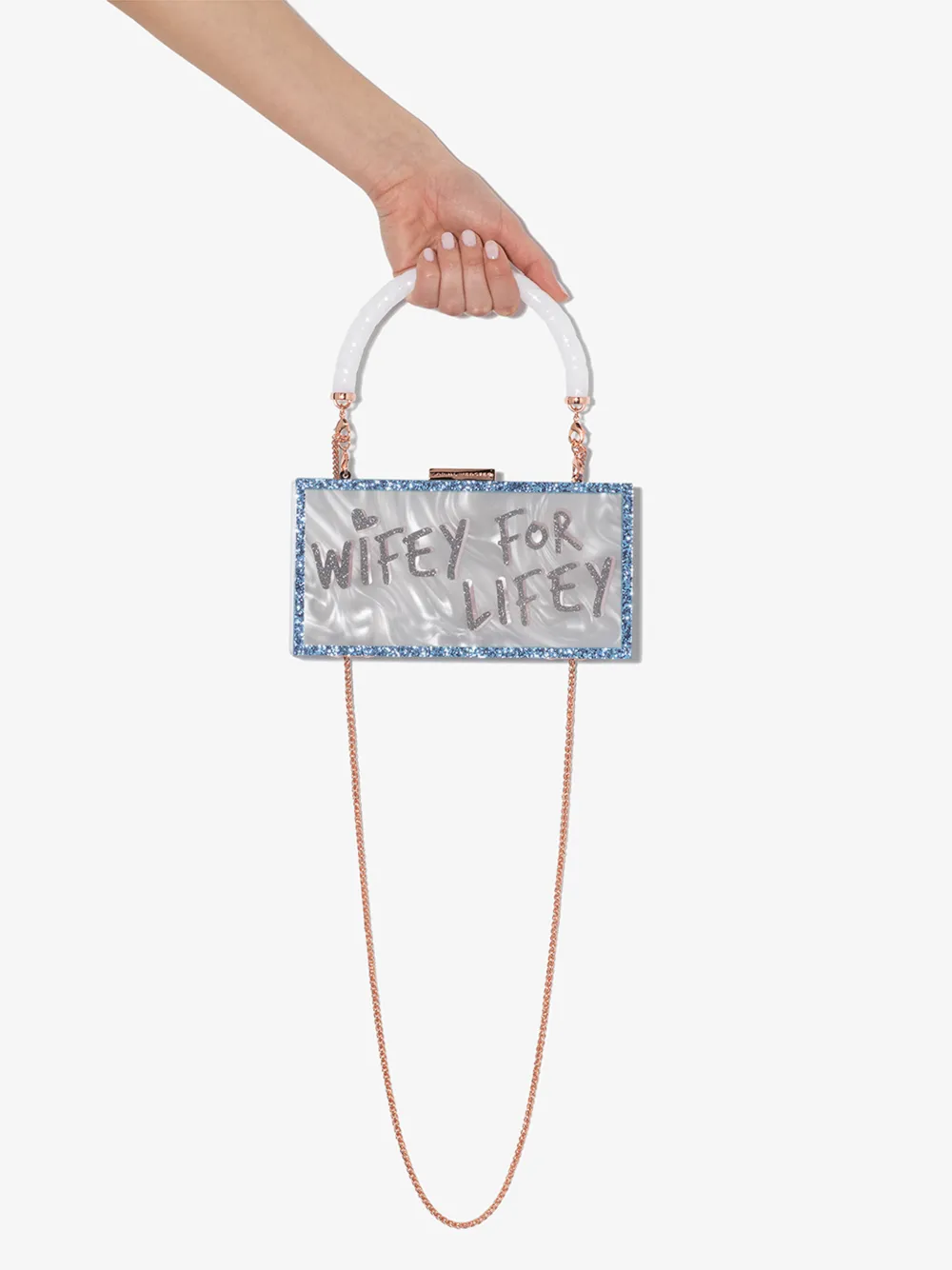 SOPHIA WEBSTER BLUE CLEO WIFEY FOR LIFEY PVC CLUTCH BAG,BSS2005814720621