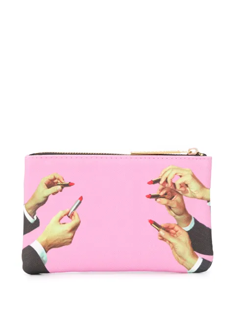 Seletti lipstick-print make-up bag