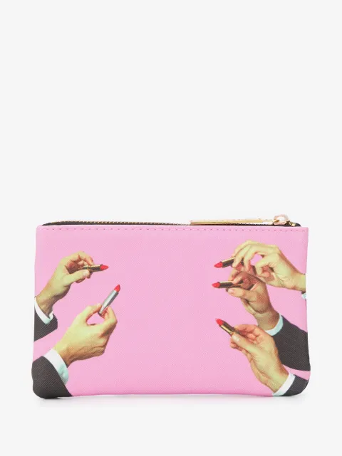 Seletti lipstick-print make-up bag