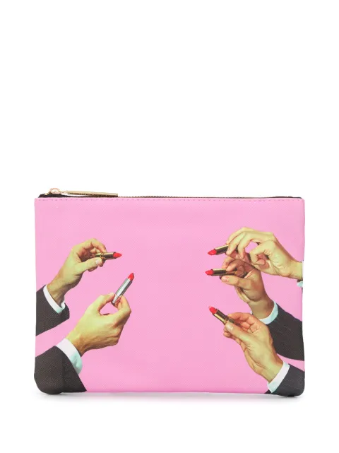 Seletti lipstick-print make-up bag