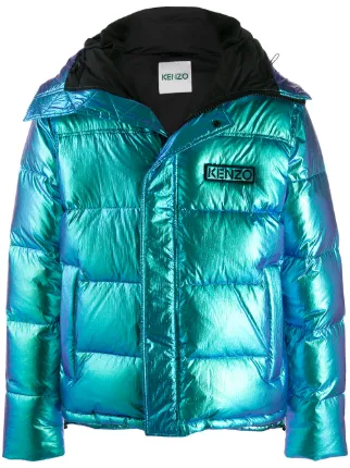blue high shine puffer jacket
