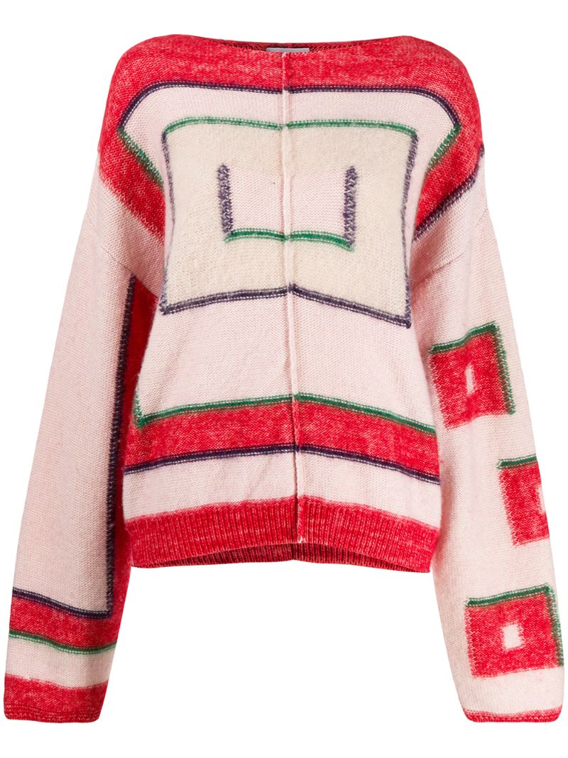 Closed Oversized Geometric-pattern Jumper In Pink