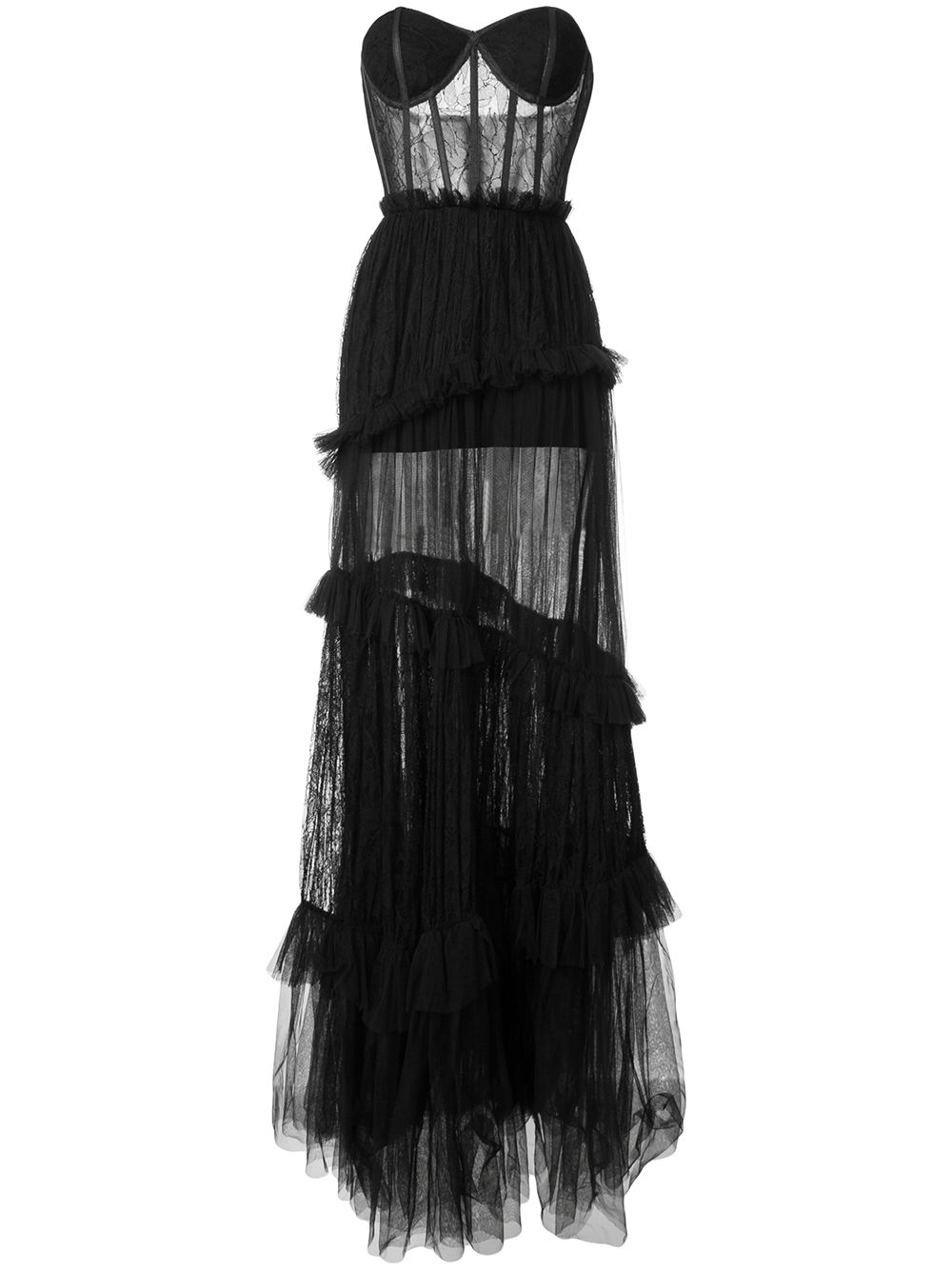 Saiid Kobeisy Bustier Tiered Long Dress In Black