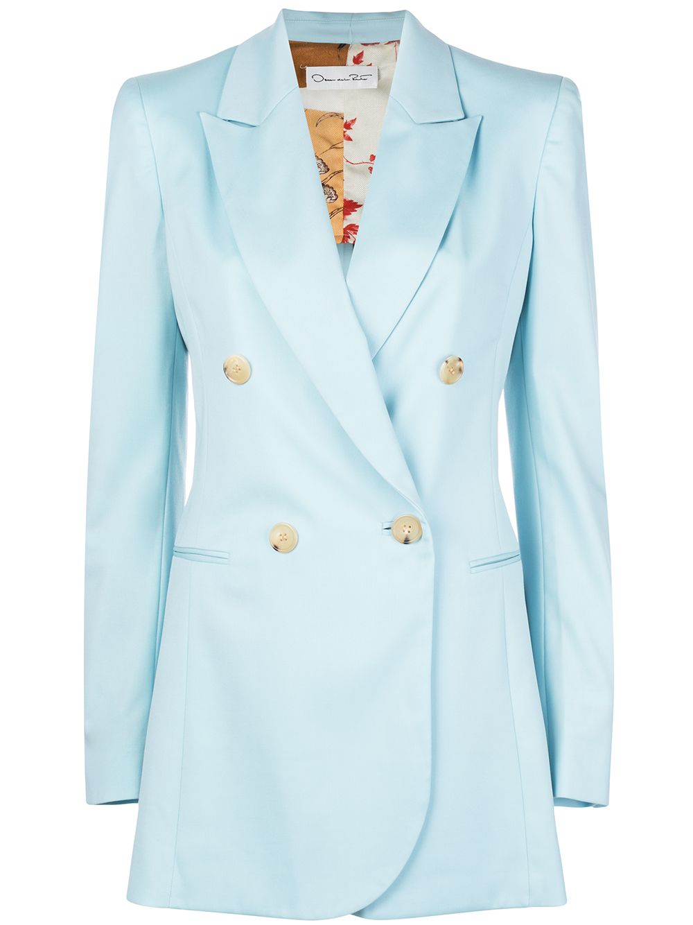 Shop Oscar De La Renta Welt Pockets Double-breasted Blazer In Blue