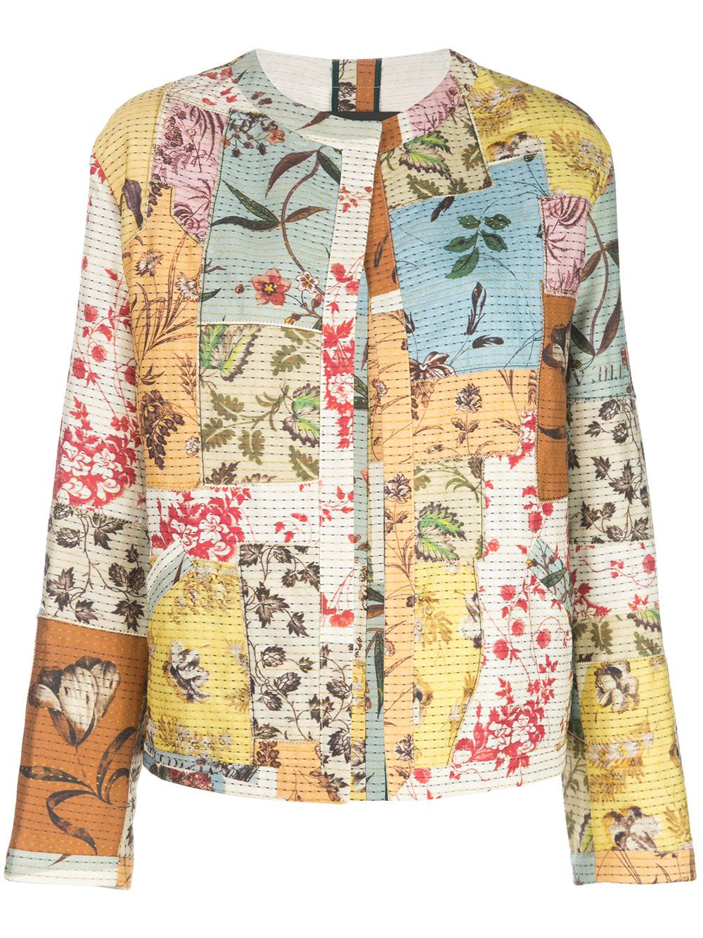 Oscar De La Renta Patchwork Floral Jacket In Neutrals