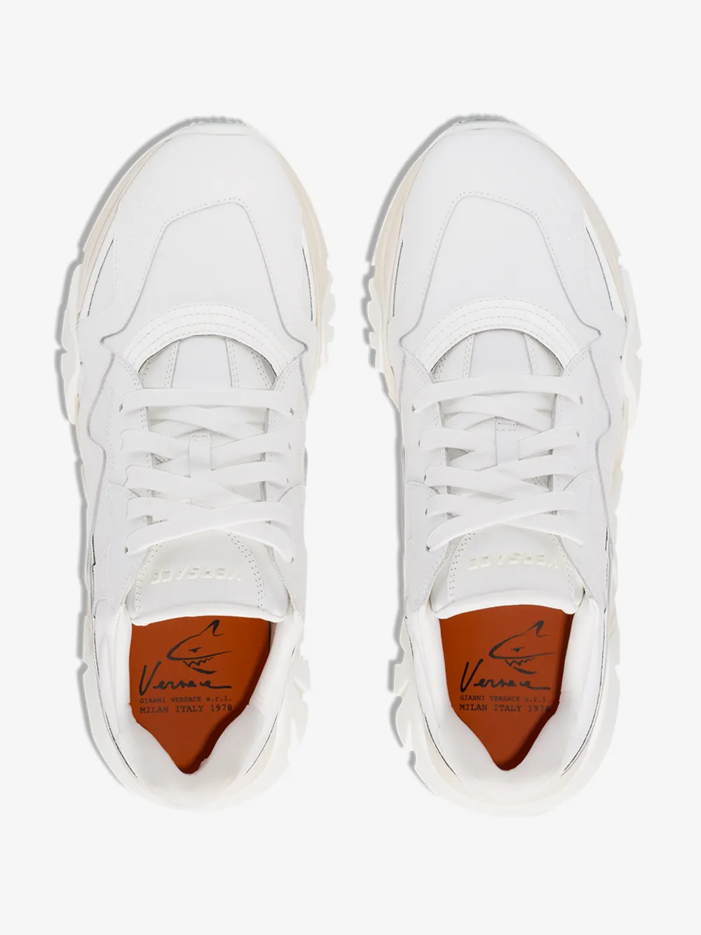 VERSACE WHITE LEATHER LOW TOP SNEAKERS,DSU7703DVTE1G14723993
