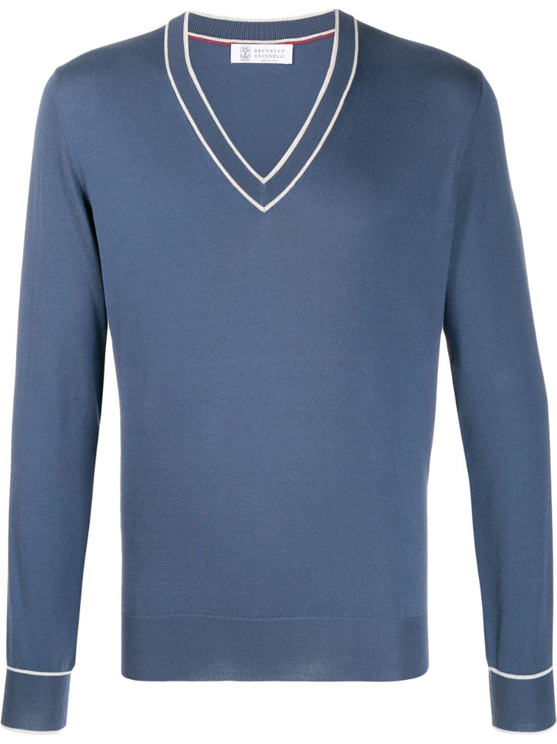 Brunello Cucinelli Pullover Mit V-ausschnitt In Blue