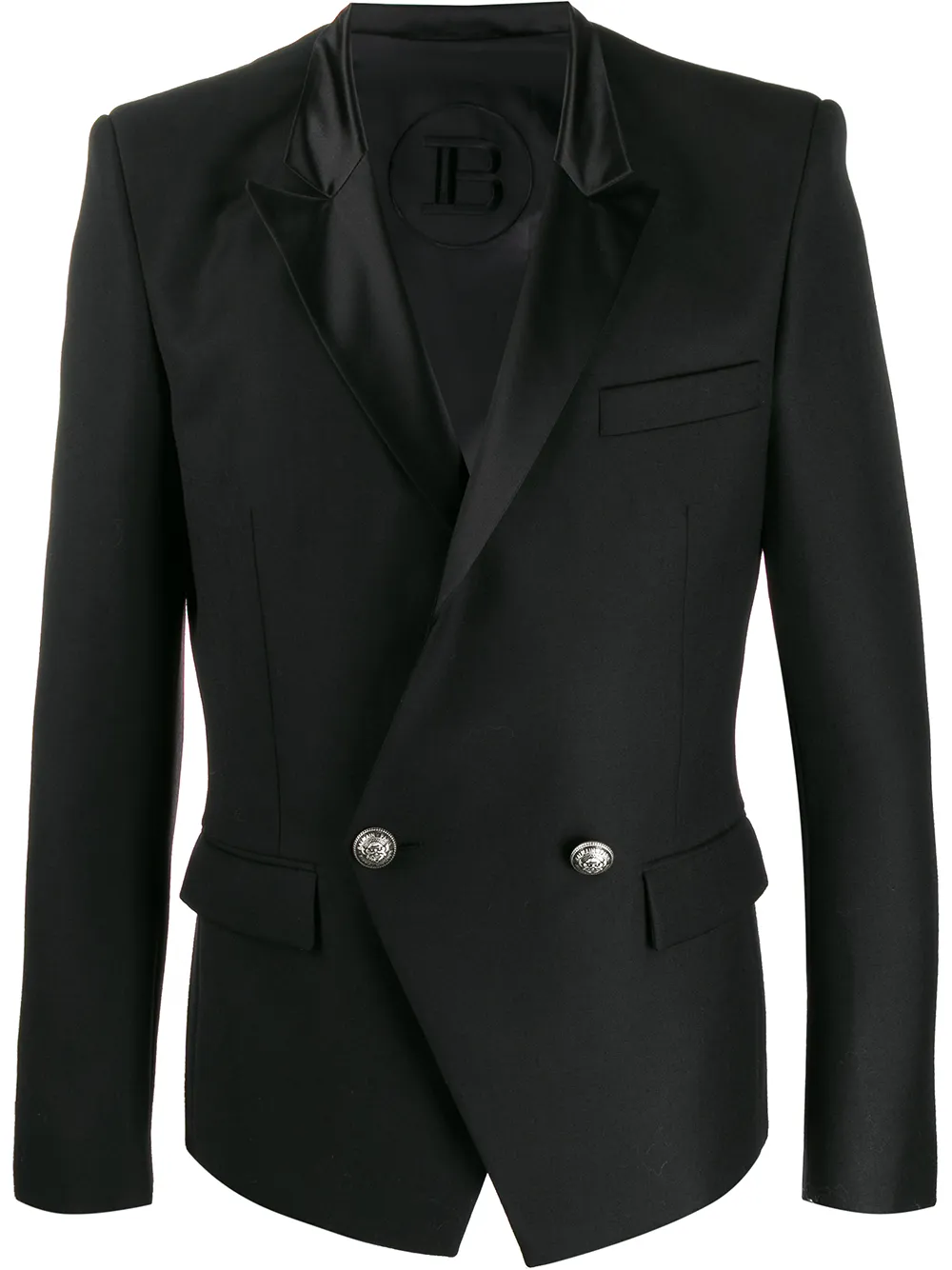 Balmain satin lapel double-breasted blazer | Black | Image 1