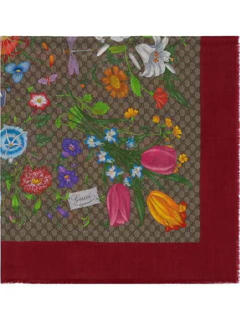 gg flora print silk scarf