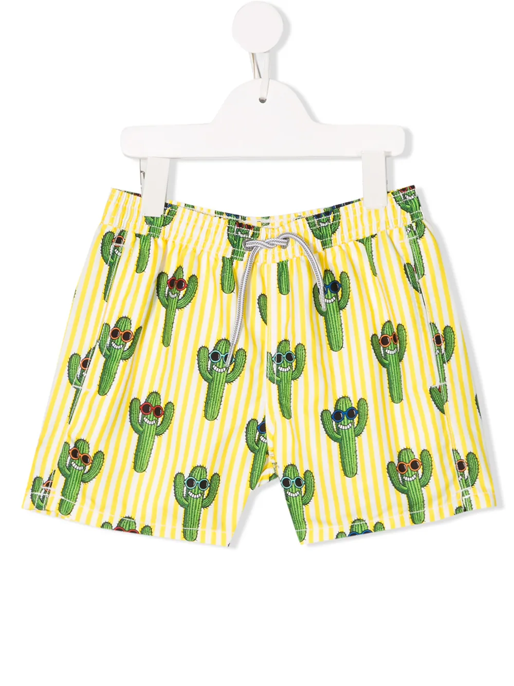 Mc2 Saint Barth Kids' Striped Happy Cactus Swimming Shorts In Yellow