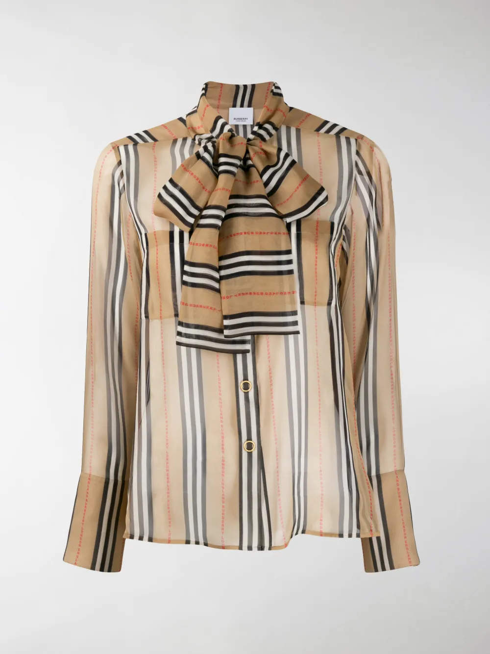 BURBERRY ICON STRIPE PUSSY-BOW BLOUSE,14727224