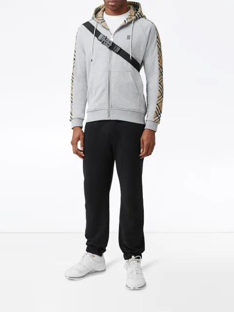 burberry vintage check panel cotton moletom com capuz