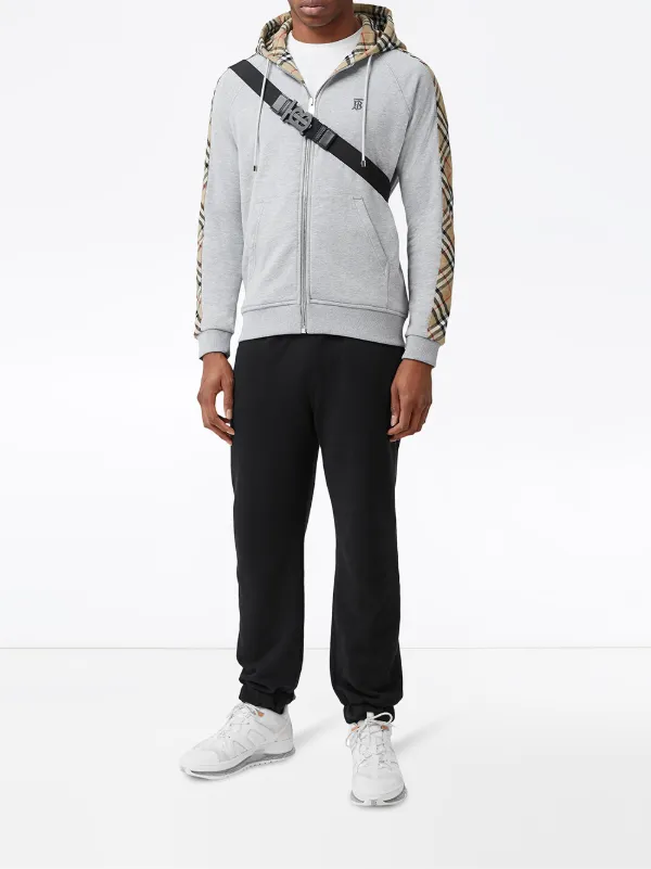 vintage check panel cotton hooded top