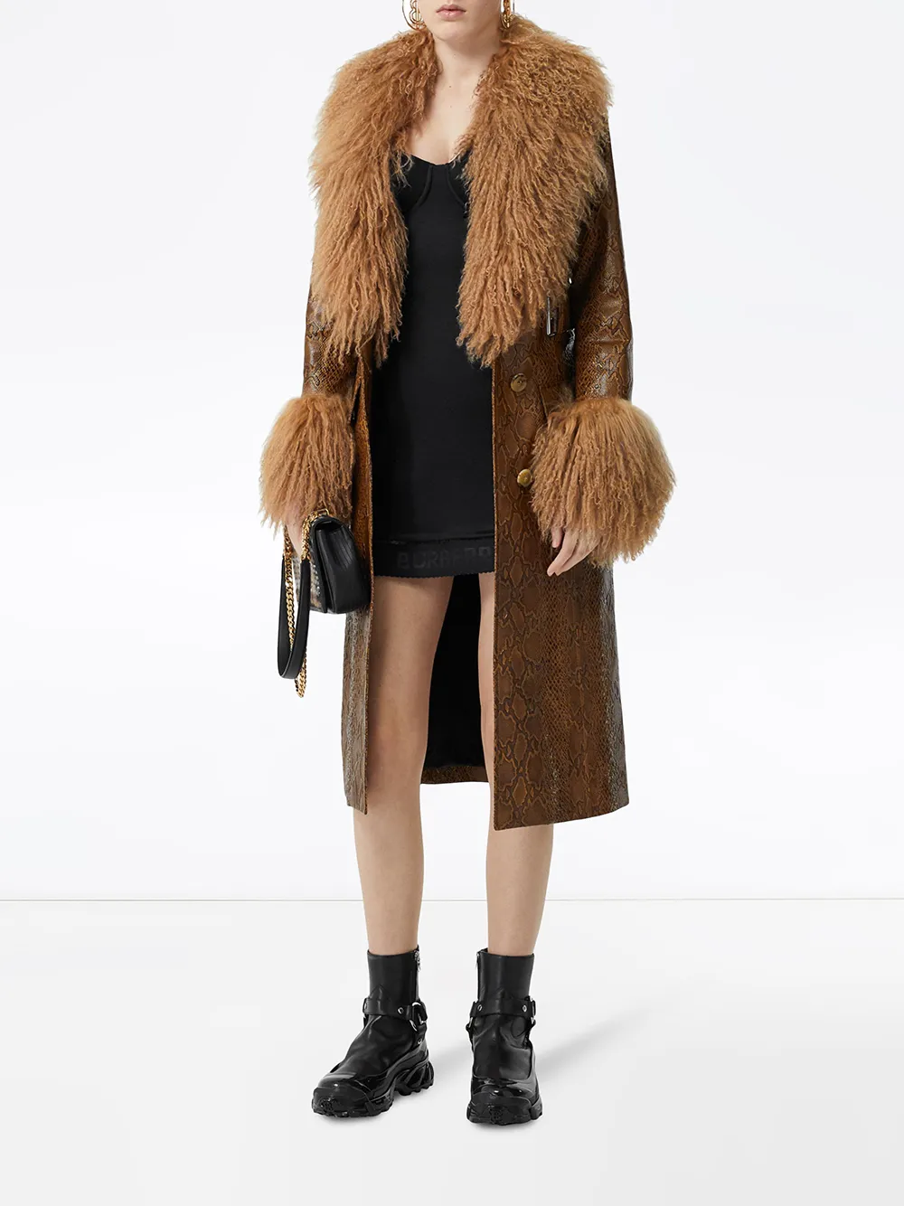 Burberry Jack met slangeneffect en bont afwerking Bruin