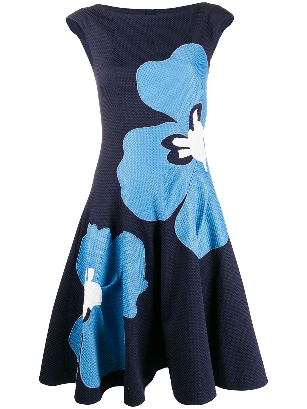 Shop Talbot Runhof Floral Print Waffle Piqué Dress In Blue