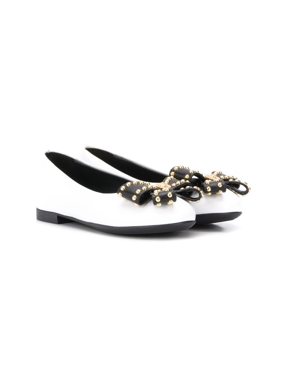 Young Versace Kids' Studded Bow Ballerina Shoes In Metallic