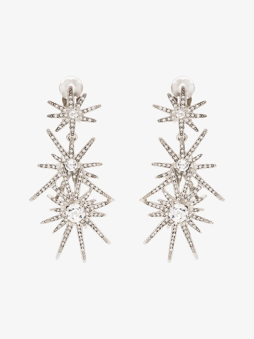 Kenneth Jay Lane Silver Tone Star Crystal Clip Earrings In Silver