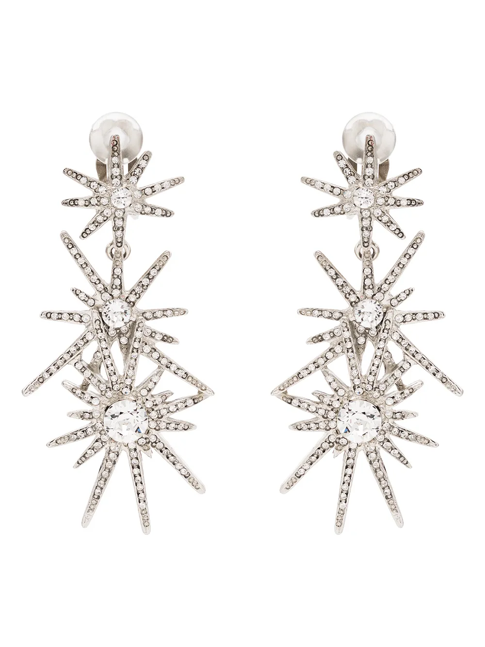 Kenneth Jay Lane Silver Tone Star Crystal Clip Earrings In Silver