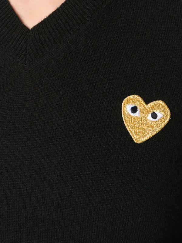 Comme Des Garçons Play heart-patch V-neck Wool Sweater | Black