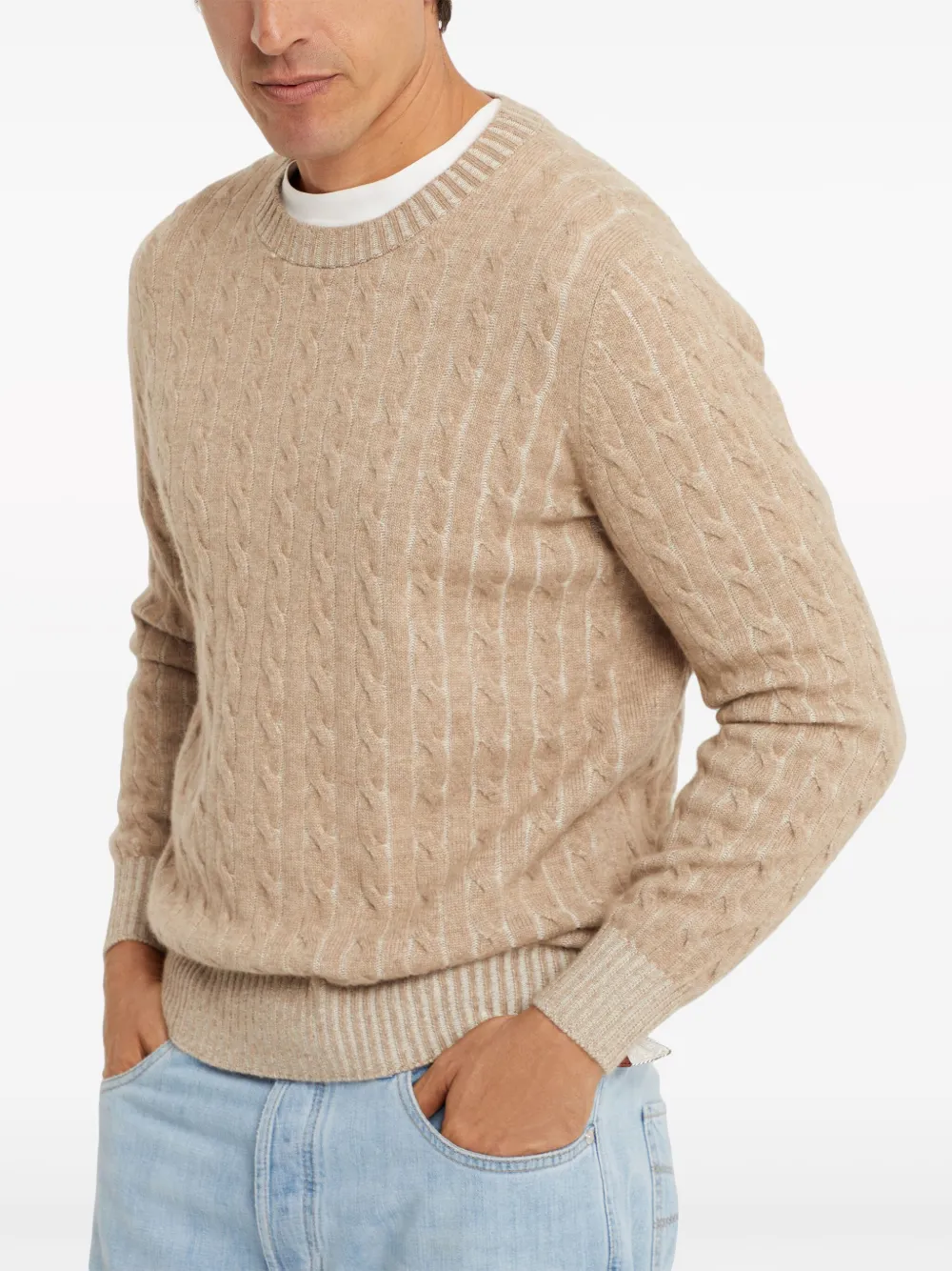 Brunello Cucinelli Cashmere Cable-knit Jumper In Neutrals