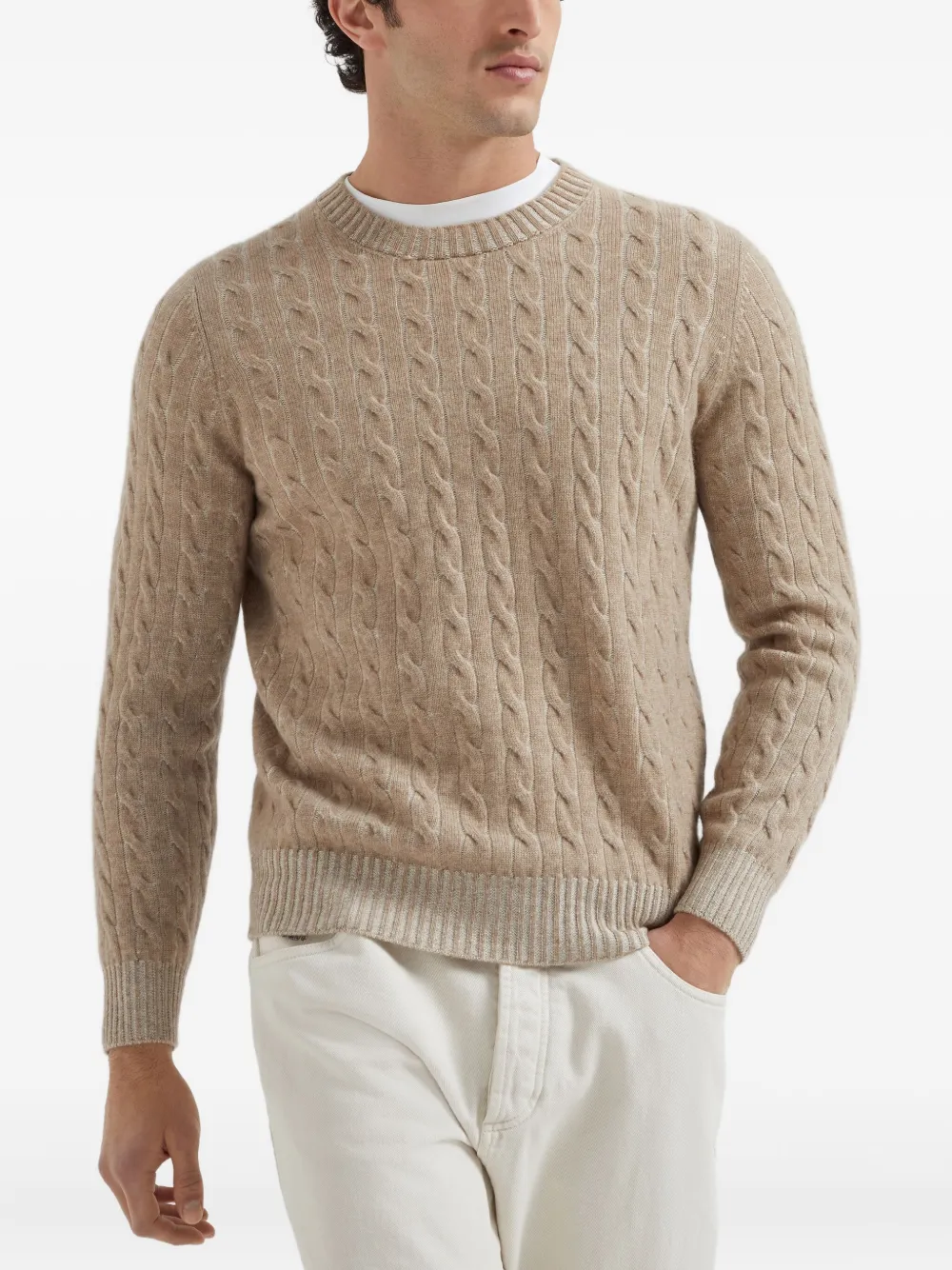  Brunello Cucinelli Kaschmirpullover Mit Zopfmuster   Nude 