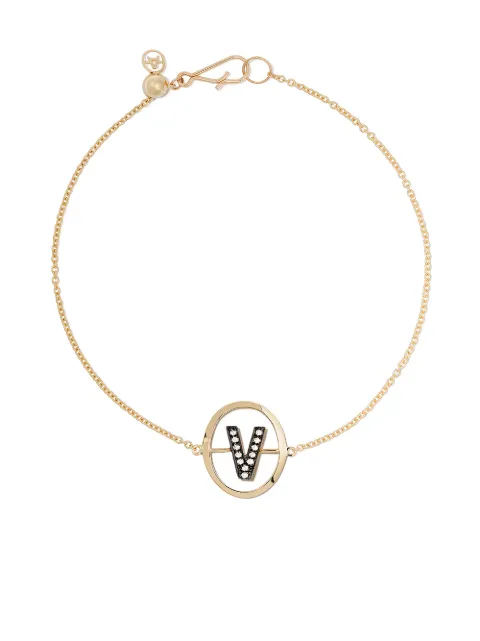 Annoushka 18kt yellow gold diamond initial V bracelet