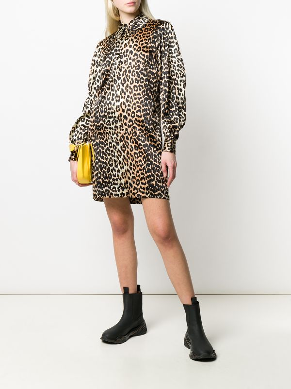 ganni leopard collar dress