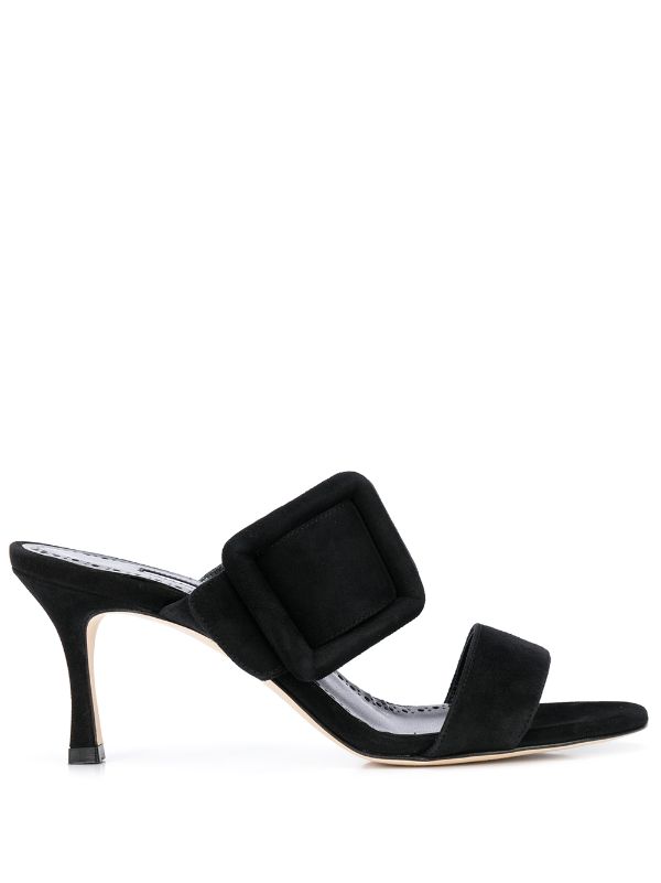 black open toe mules