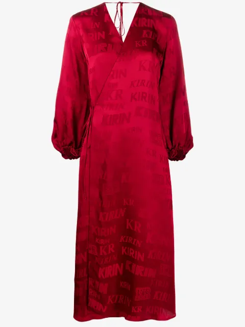 Kirin logo-print satin wrap dress