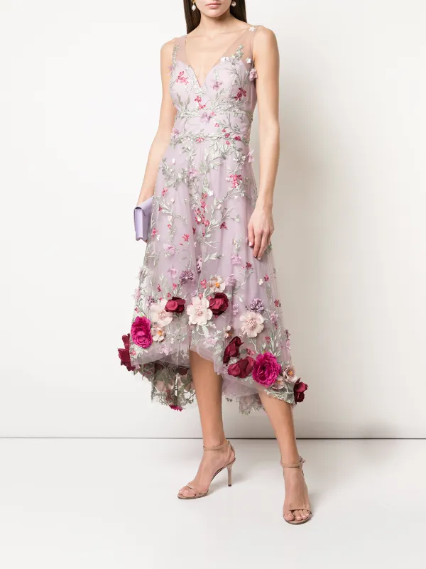 marchesa notte floral applique dress