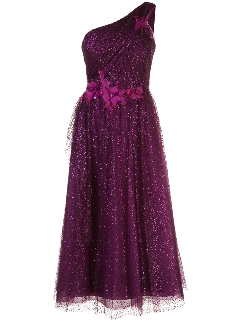 marchesa notte glitter tulle dress Marchesa Notte Sleeveless Glitter Tulle Midi Dress In Pink