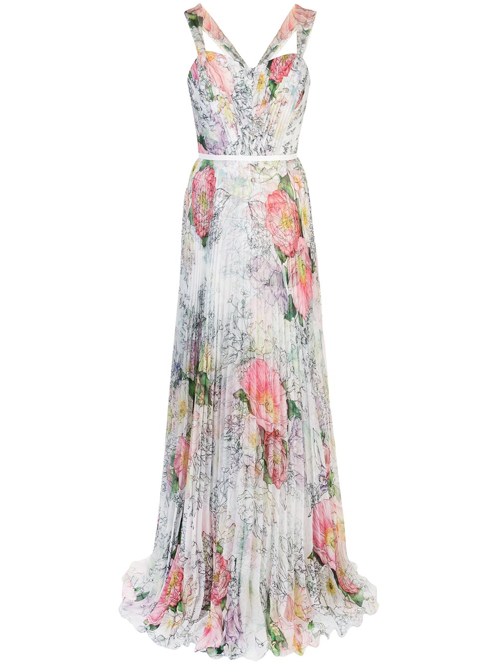 фото Marchesa notte плиссированное платье с цветочным принтом