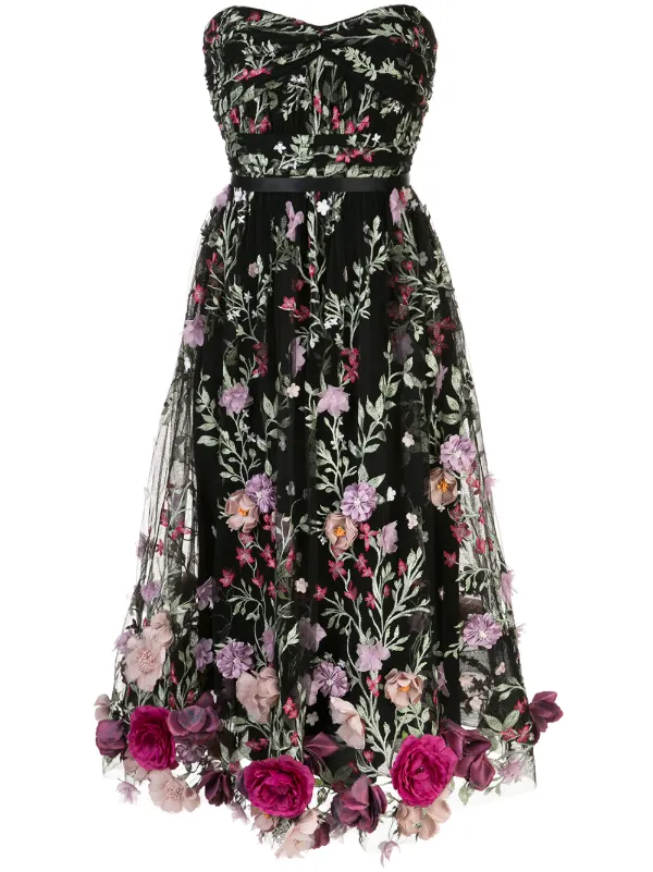 marchesa notte floral applique dress