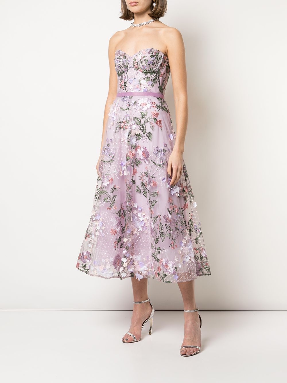 Marchesa Notte Floral Embroidered Midi Dress Farfetch