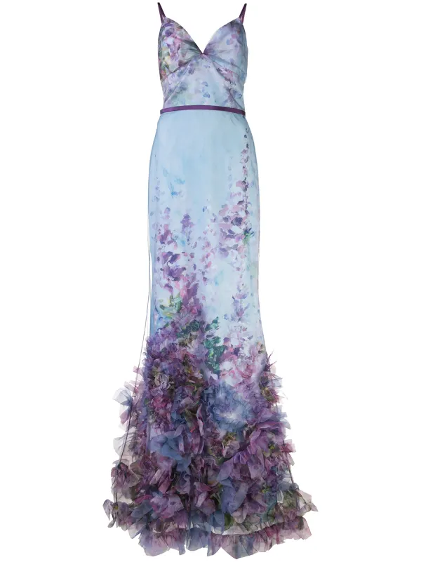 marchesa notte floral applique dress